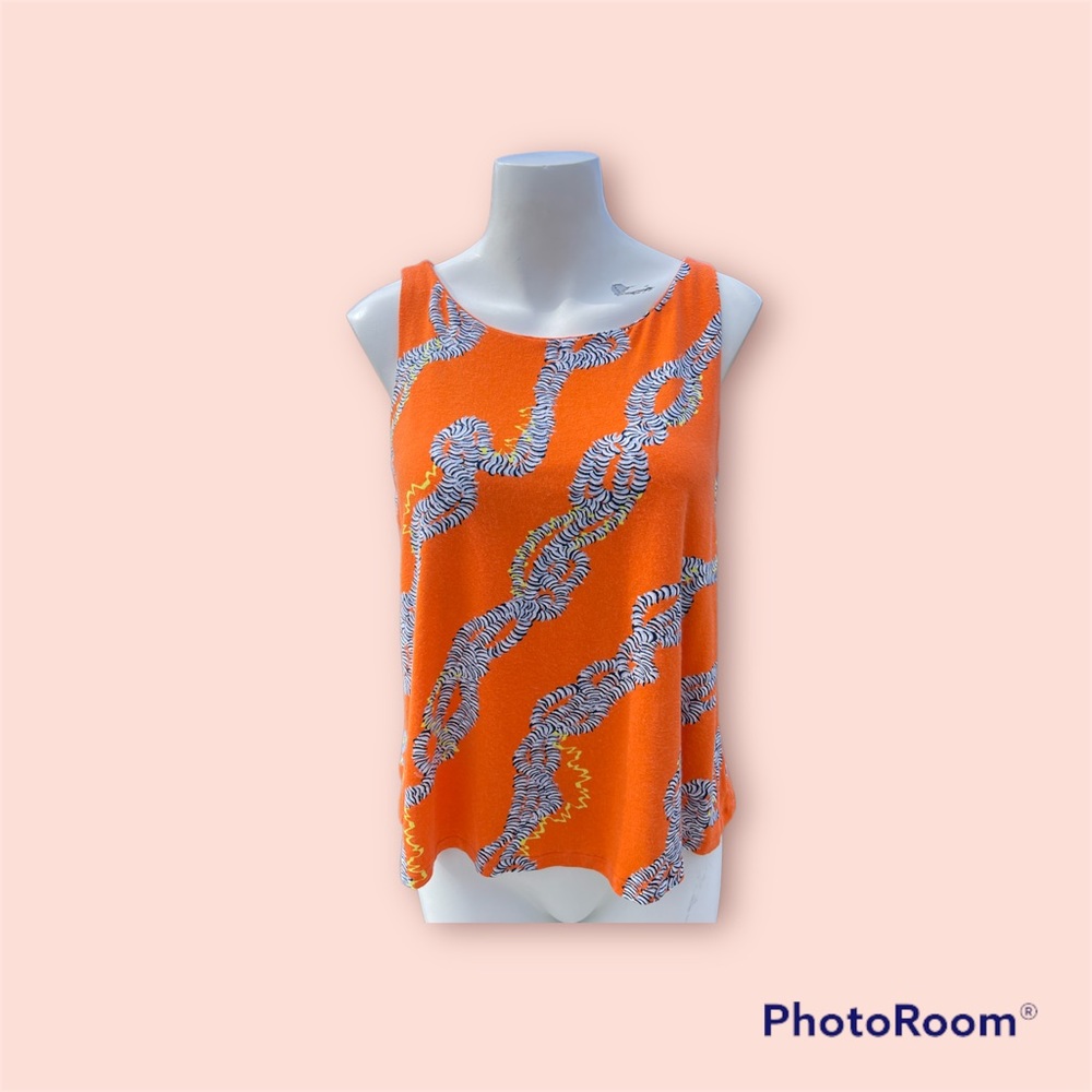 Uma chain link zebra print orange sleeveless blouse small
